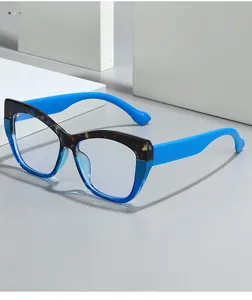Detailed close-up of cat-eye TR90 frames featuring oil painting style color blocking design