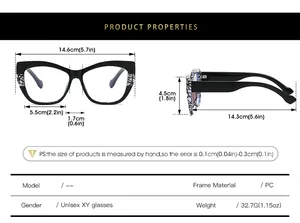Detailed size specifications for unisex TR90 full-frame blue light blocking glasses
