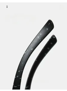 Detail of curved ergonomic temples with grey splatter paint on matte black sports sunglasses