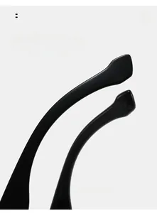 Detail of curved ergonomic temple tips on black TR90 glasses for comfortable wearing