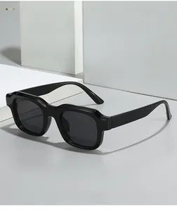 Detail view of premium black square sunglasses frame with high-gloss finish and dark lenses