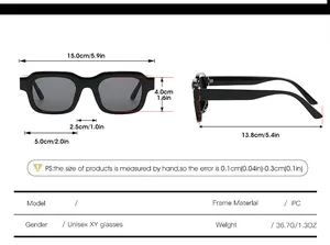 Detailed dimension chart showing size specifications for square frame sunglasses