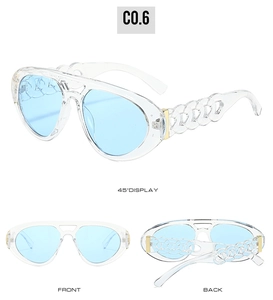 Vues détaillées des lunettes pilote avec verres bleu clair et branches à grosse chaîne