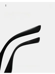 Detail of ergonomic curved temple tips on black square sunglasses for comfortable wear