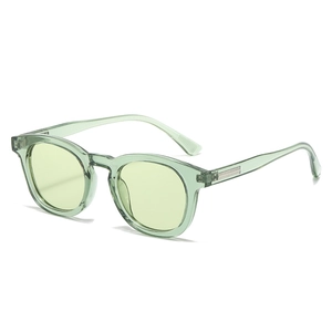 Retro oval sunglasses with light green transparent PC frames and vintage lenses on white