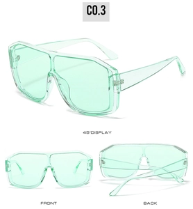 Trois vues de lunettes de soleil de sport carrées transparentes en vert clair