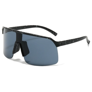 Outdoor sports cycling sunglasses with splash ink frame and large grey shield lens