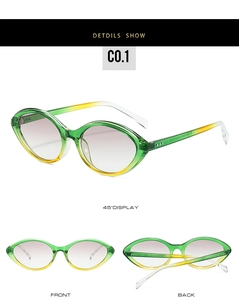 Green and yellow gradient cat eye sunglasses showing front, back, and side views