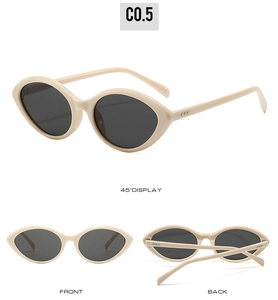 Cat eye sunglasses in cream beige showing front, back and 45-degree side view angles