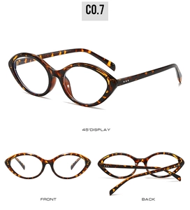Three-angle view of leopard print cat eye sunglasses with metal accents and C0.7 color code