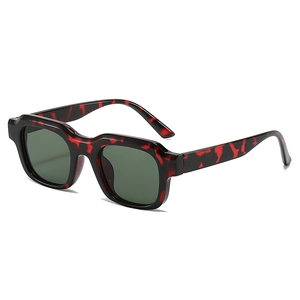 Retro square sunglasses with red-black tortoiseshell frames and dark green lenses