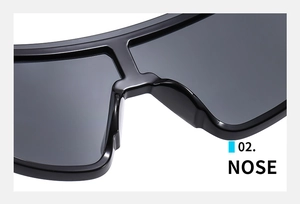 Close-up of integrated nose pads on large-frame sports sunglasses with a glossy finish