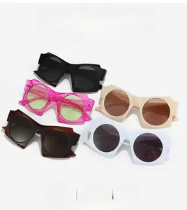 Detailed collection of five oversized geometric sunglasses in various fashion colors