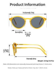 Detailed technical diagram showing dimensions and size specs for oval retro sunglasses