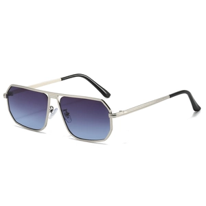 Modern aviator sunglasses with silver metal frame and purple blue gradient lenses
