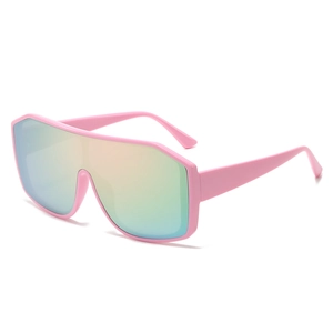 Lunettes de cyclisme roses à monture large avec verres dégradés arc-en-ciel pour le sport