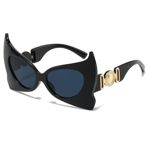 Bat Wing Cat Eye Sunglasses PC Lens Metal Frame Gold Decorative Temple UV400 Protection Fashion Trendy Eyewear Women Men