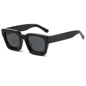 Minimalist black thick frame oversized sunglasses with deep grey lenses for men and women