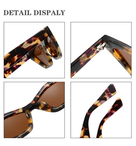 Vue détaillée des lunettes de soleil œil-de-chat en écaille avec charnières métalliques