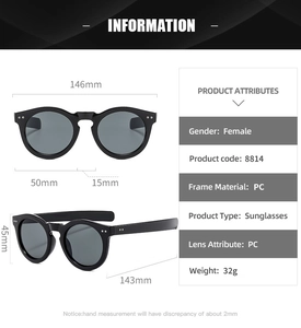 Spécifications de taille pour lunettes de soleil rondes punk avec dimensions et matériau PC