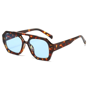 Lunettes De Soleil Géométriques Rétro Double Pont Grande Monture UV400 Vintage Hip Hop Streetwear Pour Femmes Hommes