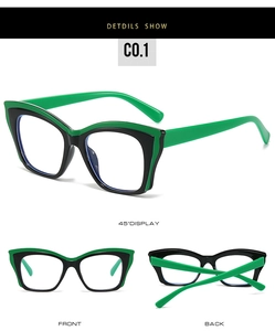 Détails des lunettes carrées TR90 anti-lumière bleue avec monture bicolore vert et noir