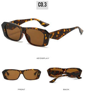Mise en page à trois vues de lunettes de soleil polygone en écaille avec verres marrons