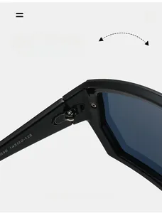 Vue macro des charnières et spécifications sur lunettes de soleil de sport noires
