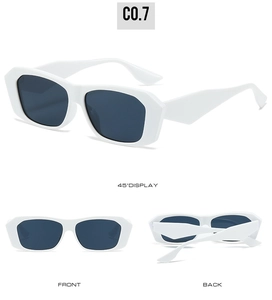 Vues multiples de lunettes de soleil polygonales avec monture blanche et verres foncés