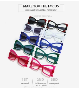 Grille détaillée de lunettes de soleil œil-de-chat en noir, imprimé tigre et couleurs vives