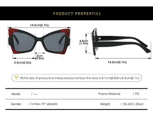 Tableau des tailles pour lunettes de soleil œil de chat papillon en rouge marbré et noir