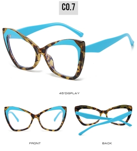 Vue détaillée multi-angle des lunettes Cat-eye TR90 en bleu vif et écaille de tortue