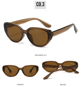 Amber cat-eye sunglasses multi-angle display showing front back and 45-degree view