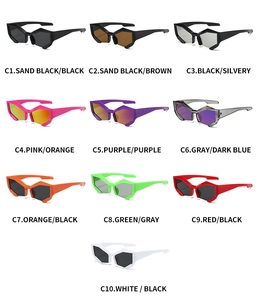 Collection of ten futuristic geometric sunglasses in various colors from C1 to C10