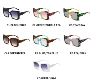 Detailed grid view of seven color variations for oversized rectangle fashion sunglasses