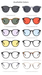 Matrix showing twelve vintage round leopard sunglasses with various colored lenses and studs