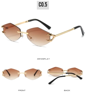 Vues détaillées sous plusieurs angles de lunettes sans monture avec verres dégradés bruns