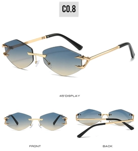 Vue multi-angles de lunettes de soleil sans monture avec verres dégradés bleu-jaune