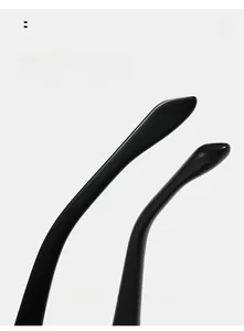 Detail of curved ergonomic temple tips for comfortable wear on rectangle sunglasses