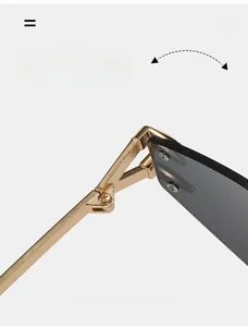 Détail de la charnière en métal doré des lunettes de soleil sans monture en losange