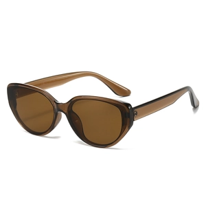 Retro cat-eye sunglasses with transparent brown resin frame and brown tinted lenses