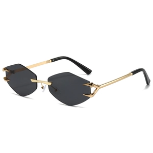 Lunettes De Soleil Géométriques Sans Monture Cadre En Métal Doré Protection UV400 Mode Lunettes Hexagonales Tendance Pour Femmes Hommes