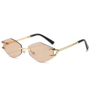 Lunettes de soleil losange sans monture avec cadre en métal doré et verres dégradés