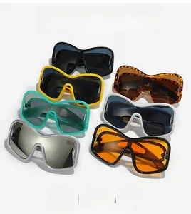 Detailed collection of Y2K shield sunglasses in seven assorted vibrant frame colors