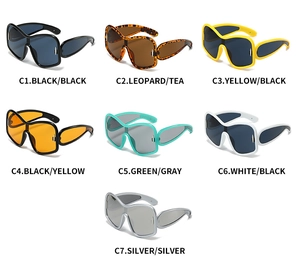 Matrix display of Y2K oversized wrap sunglasses in seven distinct color variations