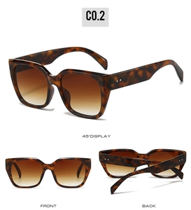 Detailed multi-angle views of square tortoiseshell sunglasses with brown gradient lenses