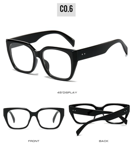 Three-angle view of chunky black square frame glasses showing front and back detail