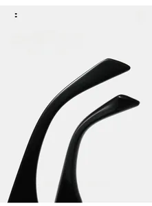 Close-up of curved ergonomic black sunglasses temples with a high-gloss polished finish