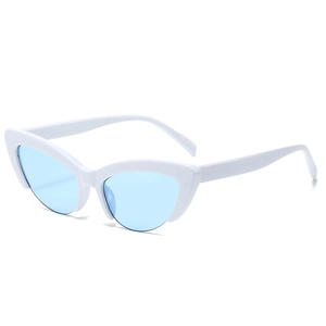 Fashionable white cat-eye sunglasses with light blue lenses for a retro stylish women's look