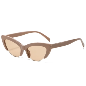 Stylish cat-eye half-frame sunglasses in nude khaki with orange lenses for women